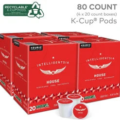 Keurig K-Cups<Intelligentsia House Blend Coffee, Keurig K-Cup Pod, Light Roast, 20/Box, 4 Boxes/Carton (5000371868CT)