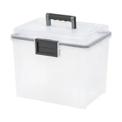 Iris WeatherPro Plastic File Box with Latching Lid, Letter/Legal Size, Clear, 4/Pack (110350) Discount