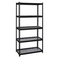 Hot 2300 lb. Wire Rivet Series 5-Shelf Metal/Wire Deck Shelving Unit, 36"W, Black (22130) Shelving