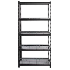 Hot 2300 lb. Wire Rivet Series 5-Shelf Metal/Wire Deck Shelving Unit, 36"W, Black (22130) Shelving