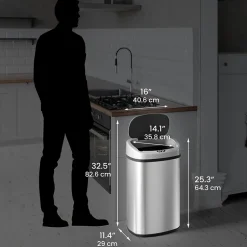 iTouchless SensorCan Stainless Steel Sensor Trash Can with AbsorbX Odor Control System, Silver, 13 gal. (ITOS13B)