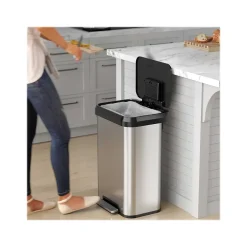 iTouchless SoftStep EXP Stainless Steel Step Trash Can, 13.2-Gallon, Silver/Black (PP13RSB)