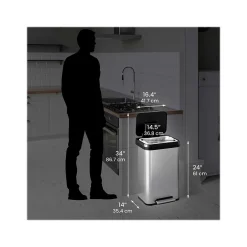 iTouchless SoftStep EXP Stainless Steel Step Trash Can, 13.2-Gallon, Silver/Black (PP13RSB)