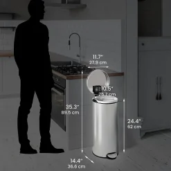 iTouchless SoftStep Round Stainless Steel Step Trash Can with Hinged Lid, 7.93 Gallon (IP08RSS)
