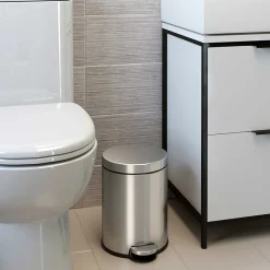 iTouchless SoftStep Round Stainless Steel Step Trash Can with Hinged Lid, 1.29 Gallon (IP01RSS)