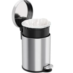 iTouchless SoftStep Round Stainless Steel Step Trash Can with Hinged Lid, 1.29 Gallon (IP01RSS)