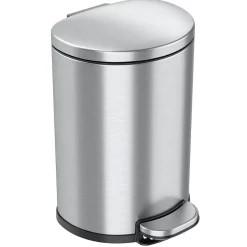 iTouchless SoftStep Semi-Round Stainless Steel Step Trash Can with Hinged Lid, 1.85 Gallon (IP02DSS)