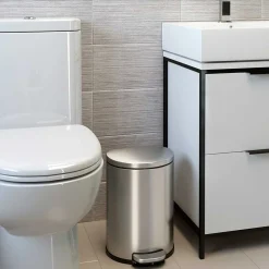 iTouchless SoftStep Semi-Round Stainless Steel Step Trash Can with Hinged Lid, 1.85 Gallon (IP02DSS)