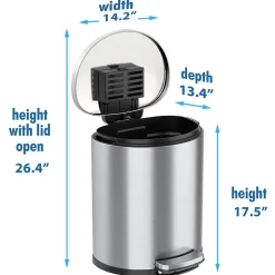 iTouchless SoftStep Semi-Round Stainless Steel Step Trash Can with Hinged Lid, 5.02 Gallon (IP05DSS)