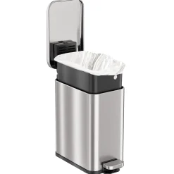 iTouchless SoftStep Slim Stainless Steel Step Trash Can with Hinged Lid, 1.29 Gallon (PS01RSS)