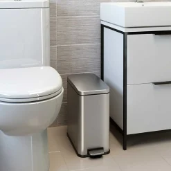 iTouchless SoftStep Stainless Steel Slim Step Trash Can with AbsorbX Odor Control System, Silver, 3 Gal. (PS03RSS)