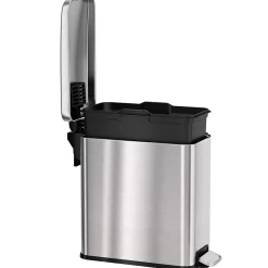 iTouchless SoftStep Stainless Steel Slim Step Trash Can with AbsorbX Odor Control System, Silver, 3 Gal. (PS03RSS)