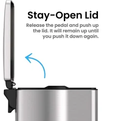 iTouchless SoftStep Stainless Steel Slim Step Trash Can with AbsorbX Odor Control System, Silver, 3 Gal. (PS03RSS)