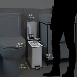 iTouchless SoftStep Stainless Steel Slim Step Trash Can with AbsorbX Odor Control System, Silver, 3 Gal. (PS03RSS)