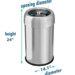 iTouchless Stainless Steel 13 Gallon Dual-Deodorizer Round Open Top Trash Can
