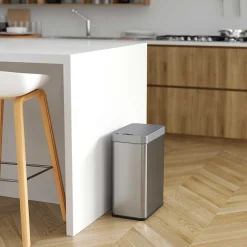 iTouchless Stainless Steel Wings Open Lid Sensor Trash Can with AbsorbX Odor Control, Silver, 13 gal. (WS13RSL)