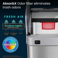 iTouchless Stainless Steel Wings Open Lid Sensor Trash Can with AbsorbX Odor Control, Silver, 13 gal. (WS13RSL)