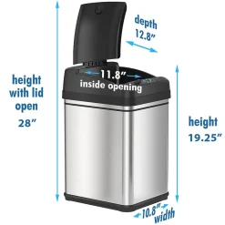 iTouchless Stainless Steel Sensor Trash Can with Locking Lid and AbsorbX Odor Control, Silver, 8 gal. (DZT08PL)