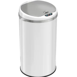 iTouchless Stainless Steel Round Sensor Trash Can with AbsorbX Odor Control System, White, 8 Gal. (MT08RW)