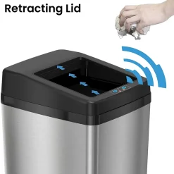 iTouchless Stainless Steel Sliding Lid Sensor Trash Can with AbsorbX Odor Control System, 14 Gal., Silver(IT14SC)