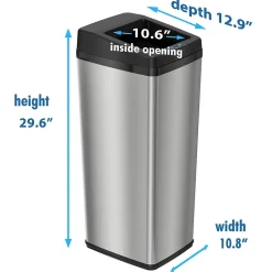 iTouchless Stainless Steel Sliding Lid Sensor Trash Can with AbsorbX Odor Control System, 14 Gal., Silver(IT14SC)