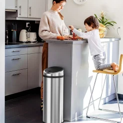 iTouchless Stainless Steel Round Sensor Trash Can with AbsorbX Odor Control System, 13 Gal., Silver (IT13RCB)