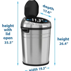 iTouchless Stainless Steel Round Sensor Trash Can with AbsorbX Odor Control System and Wheels, 18 Gal., Silver (IT18RC)