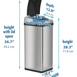 iTouchless Stainless Steel Sensor Trash Can Platinum Edition with AbsorbX Odor Control System, 13 Gal., Silver (IT13RX)