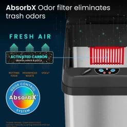 iTouchless Stainless Steel Sensor Trash Can with Wide Lid Opening and AbsorbX Odor Control System, 13 Gal., Silver (IT13MX)