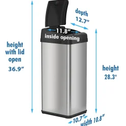 iTouchless Stainless Steel Sensor Trash Can with Wide Lid Opening and AbsorbX Odor Control System, 13 Gal., Silver (IT13MX)
