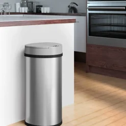 iTouchless Stainless Steel Semi-Round Sensor Trash Can with Extra-Wide Lid and AbsorbX Odor Control, 13 Gal., Silver(IT13HX)