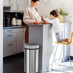 iTouchless Stainless Steel Semi-Round Sensor Trash Can with Extra-Wide Lid and AbsorbX Odor Control, 13 Gal., Silver(IT13HX)