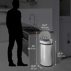 iTouchless Stainless Steel Semi-Round Sensor Trash Can with Extra-Wide Lid and AbsorbX Odor Control, 13 Gal., Silver(IT13HX)