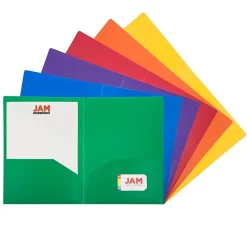 JAM Paper A4 Heavy Duty 2-Pocket Plastic Presentation Folders, Multicolored, Assorted Primary Colors, 6/Pack (383HASRTPRA4) Discount