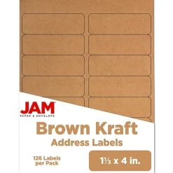 JAM Paper Address Labels, 1 1/3" x 4" , , 14 Labels/Sheet, 9 Sheets/Pack (359330336)* Address Labels