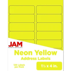 JAM Paper Address Labels, 1 1/3" x 4", Neon , 14 Labels/Sheet, 9 Sheets/Pack (359329614) Yellow Online