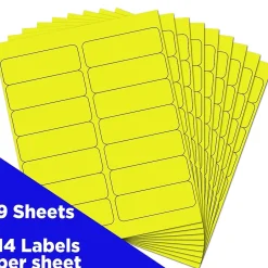 JAM Paper Address Labels, 1 1/3" x 4", Neon , 14 Labels/Sheet, 9 Sheets/Pack (359329614) Yellow Online