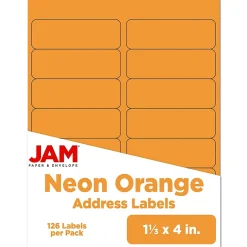 JAM Paper Address Labels, 1 1/3" x 4", , 14 Labels/Sheet, 9 Sheets/Pack (359329611)* Address Labels