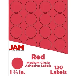 JAM Paper Circle Round Label Sticker Seals, 1" Diameter, Red, 24 Labels/Sheet, 5 Sheets/Pack (3147612194)* Shipping Labels