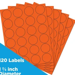 JAM Paper Circle Round Label Sticker Seals, 1 2/3" Diameter, , 24 Labels/Sheet, 5 Sheets/Pack (147627053)* Shipping Labels