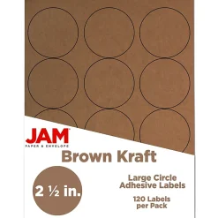 JAM Paper Circle Round Label Sticker Seals, 2.5 Inch Diameter, Brown Kraft, 120/Pack (2147618897)* Shipping Labels