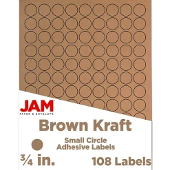 JAM Paper Circle Round Label Sticker Seals, 0.75 Inch Diameter, Brown Kraft, 108/Pack (3147612188)* Shipping Labels