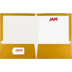 JAM Paper Glossy 3-Hole Punched 2 Pocket Cardstock Presentation Folder, , 100/Box (385GGOB) Gold Best