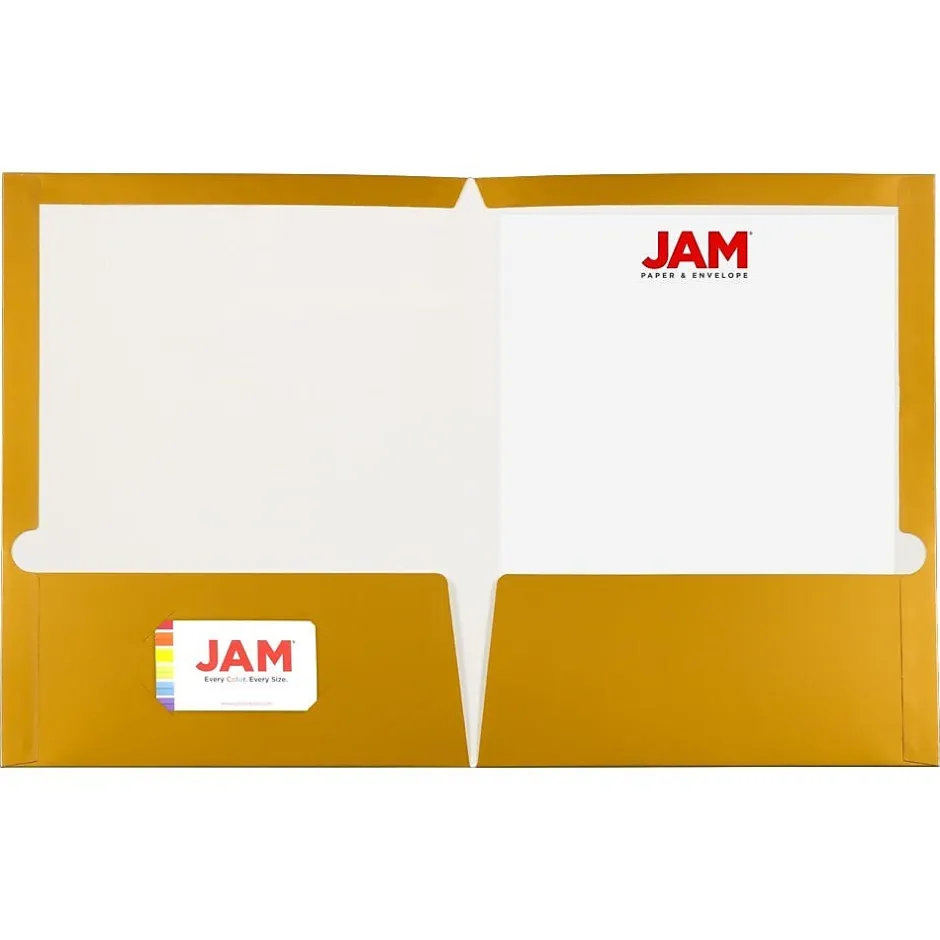 JAM Paper Glossy 3-Hole Punched 2 Pocket Cardstock Presentation Folder, , 100/Box (385GGOB) Gold Best