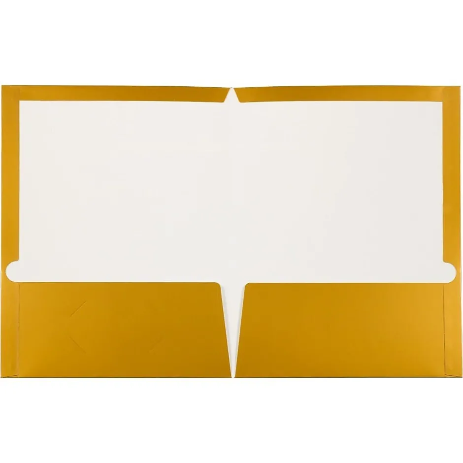 JAM Paper Glossy 3-Hole Punched 2 Pocket Cardstock Presentation Folder, , 100/Box (385GGOB) Gold Best