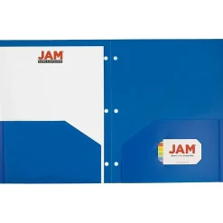 JAM Paper Heavy Duty 3 Hole Punch 2 Pocket Folder, Plastic, Assorted Primary Colors, 12/Pack (383HHPrgbypblb) Hot