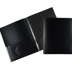 JAM Paper Heavy Duty 4-Pocket Plastic Folders, Black, 2/Pack (389MP4bl) Discount