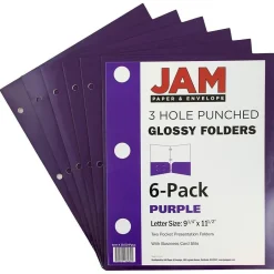 JAM Paper Laminated Glossy 3 Hole Punch Two-Pocket Folders, Purple, 6/Pack (385GHPPUA) Clearance