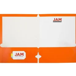 JAM Paper Laminated Glossy 3 Hole Punch Two-Pocket Folders, , 100/Box (385GHPORB) Orange Hot