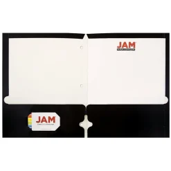 JAM Paper Laminated Glossy 3 Hole Punch Two-Pocket Folders, Black, 6/Pack (385GHPBLA)
